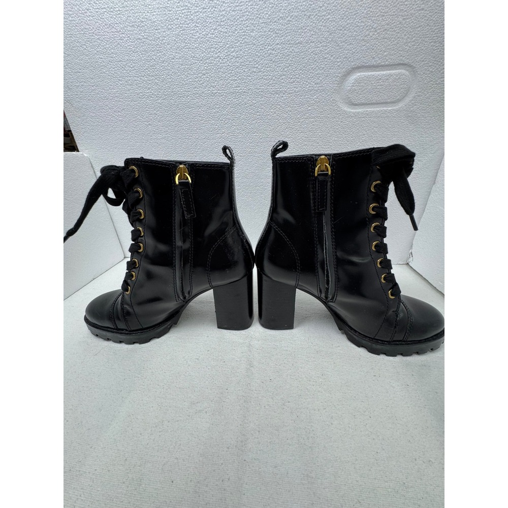 Uterque Lace Up Combat Boots Womens 37 Black Block Heel Lug Sole Zip - Picture 4 of 15